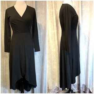 NWT Ouges Black Faux Wrap High Low Hemline Long sleeve Dress; SMALL